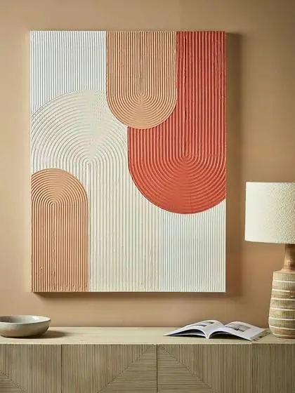 Textured arch painting in terracotta and cream
